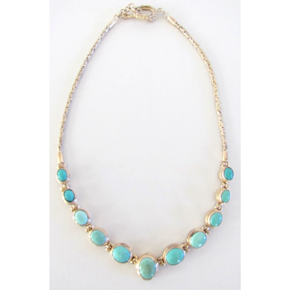 Heavy Y2K Sterling Silver Turquoise Bali Necklace Artisan Deadstock